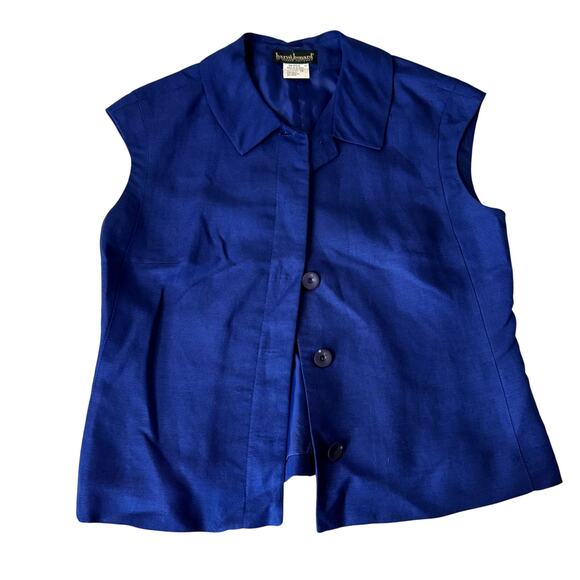VTG Harve Benard Cobalt Blue Women's Linen-Blend Vest Blouse Size 10 - Picture 1 of 5